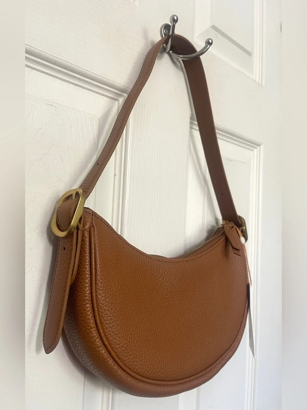 Quince Italian Leather Mini Crescent Shoulder Bag Brown Cognac Dustbag NWT